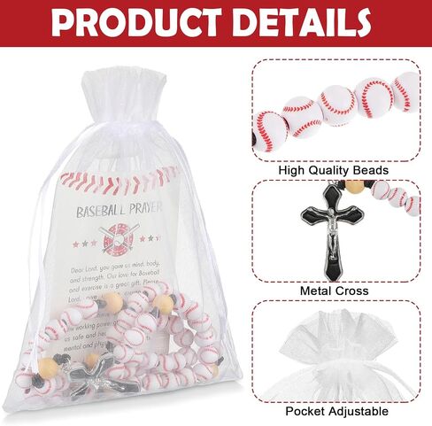 Yuxung 6 Pack Religious Baseball Rosary Gift Bag First Communion Baseball Rosary Faith Based Sports Rosary Baseball Bead Rosary with Prayer Card and Organza for Boys and Girls Christian Gift in Saudi Arabia