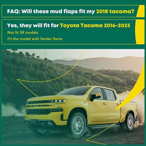 مجموعة YHTAUTO مكونة من 4 قطع من ملحقات واقيات الطين والرذاذ البديلة لسيارة Toyota Tacoma 2005-2015 بيك اب، شاحنة ركاب صغيرة V6 3.6L، مع مشاعل حاجز المصنع، أمامي وخلفي LH RH، أسود in Saudi Arabia