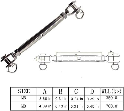 Ayunwei 316 Stainless Steel Marine Closed Body Jaw Turnbuckle for Rigging Screw Jaw Barrel Strainers of 2 pcs (M8) in Kuwait