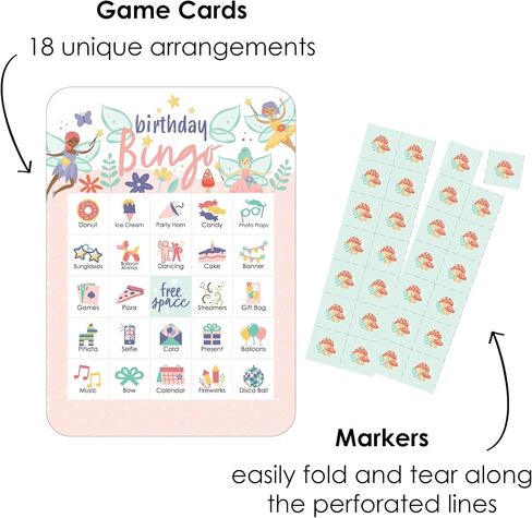 Big Dot of Happiness Let's Be Fairies - بطاقات وأقلام تحديد مصورة من Bingo - لعبة Bingo على شكل حفلة عيد ميلاد من Fairy Garden - مجموعة من 18 قطعة in Saudi Arabia