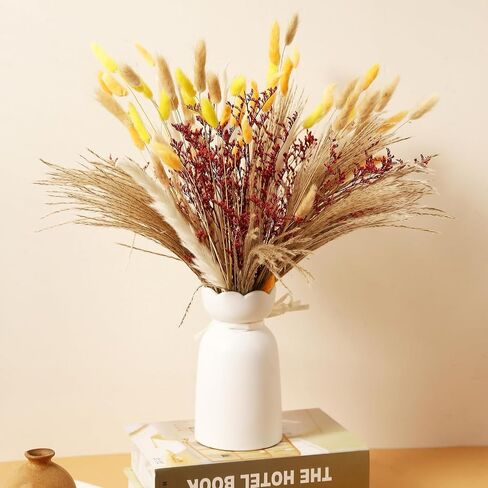 Pampas Grass 7 Various Boho Wedding Home Table Fall Decor Dried Flowers Arrangements White & Natural Dried Pampas Grass, Reed Grass, Bunny Tails Grass(40cm A) in Saudi Arabia