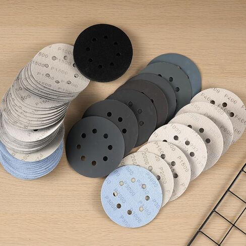 140 Pcs 5 Inch Wet Dry Sanding Discs Hook and Loop 8 Holes Sandpaper 400/600/800/1000/1500/2000/3000 Assortment Grits with Interface Pad for Orbital Sander Automotive Wood Plastic Metal Polishing in Saudi Arabia