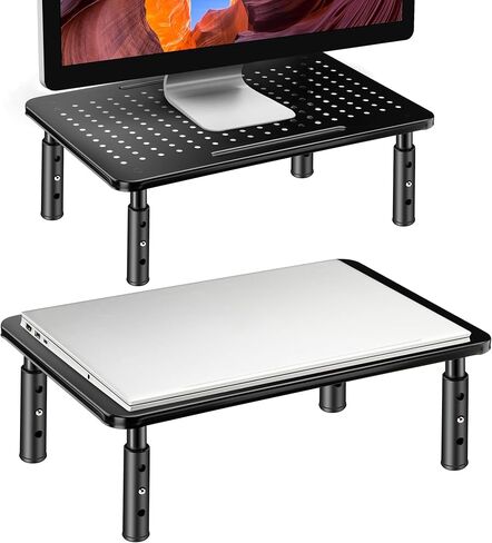 Monitor Stand Risers for 2 Monitors, 3 Height Adjustable Monitor Stand with Pen Holder, Dual Monitor Riser Laptop Riser for Office, Home, School Supplies, 2 Pack, Black in Kuwait