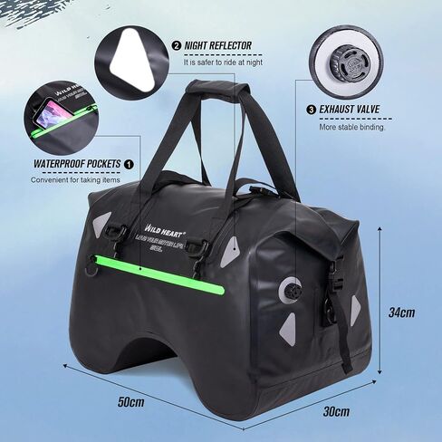 WILD HEART Dry Motorcycle Tail bag 70L/50L With Rope Straps and Inner Pocket Waterproof PVC 500D for Travel,Motorcycle and so on in Kuwait