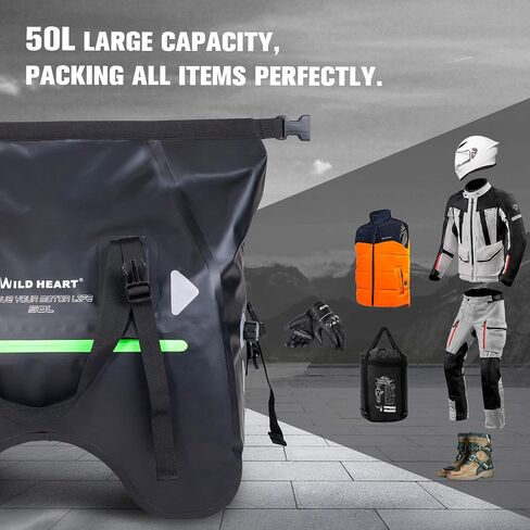 WILD HEART Dry Motorcycle Tail bag 70L/50L With Rope Straps and Inner Pocket Waterproof PVC 500D for Travel,Motorcycle and so on in Kuwait