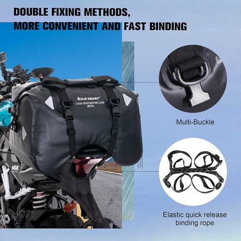 WILD HEART Dry Motorcycle Tail bag 70L/50L With Rope Straps and Inner Pocket Waterproof PVC 500D for Travel,Motorcycle and so on in Kuwait