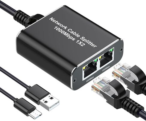 Ethernet Splitter 1 x 2 High-Speed 1000Mbps, RJ45 Gigabit Splitter 1 in 2 Out, Ethernet Distributor 1 to 2, Network LAN Splitter for Cat5/5e/6/7 Cable in Saudi Arabia