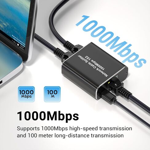 Ethernet Splitter 1 x 2 High-Speed 1000Mbps, RJ45 Gigabit Splitter 1 in 2 Out, Ethernet Distributor 1 to 2, Network LAN Splitter for Cat5/5e/6/7 Cable in Saudi Arabia
