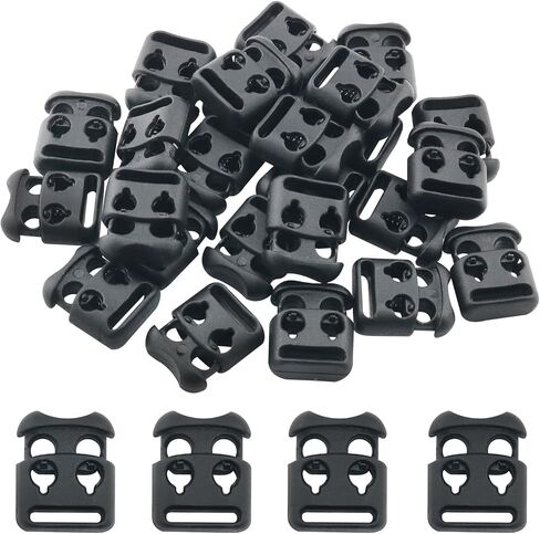 ZZLZX 30PCS Rope Lock Double Hole Spring Fasteners Plastic Umbrella Rope Drawstring Clips Elastic Shoelace Adjusting Button Cord Lock Round Cord Stopper Suitable for Gloves Sweatpants Hoodies Black in Saudi Arabia