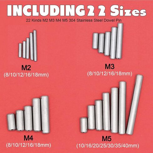 220 قطعة وتد دبوس 304 الفولاذ المقاوم للصدأ أسطواني الجرف دعم الوتد دبوس قضيب ربط عناصر مجموعة متنوعة - 22 نوعا M2 M3 M4 M5 in Kuwait