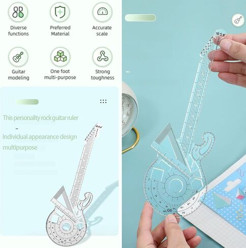 مسطرة تشكيل نمط جيتار الروك، أداة رسم مسطرة هندسية متعددة الوظائف، أداة رسم قالب مسودة فنية إبداعية لإمدادات المكتب (قطعة واحدة)، إشارات معدنية رائعة للجيتار (قطعة واحدة) in Kuwait