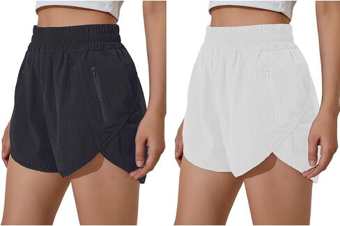 BMJL Women's Athletic Shorts High Waisted Running Shorts Pocket Sporty Short Gym Elastic Workout Shorts (2XL,Black&White) in Saudi Arabia