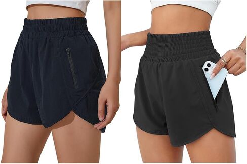 BMJL Women's Athletic Shorts High Waisted Running Shorts Pocket Sporty Short Gym Elastic Workout Shorts (2XL,Black&White) in Saudi Arabia