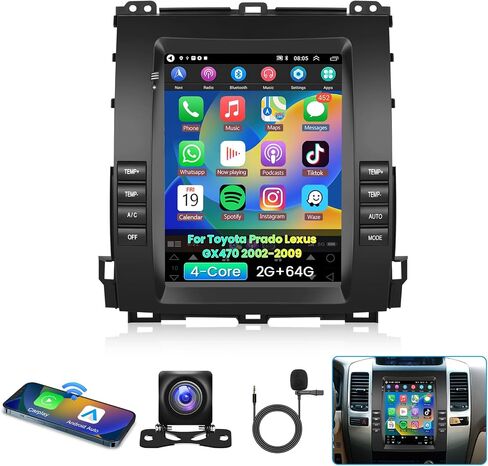 【2G+64G】 لسيارة Toyota Prado Lexus GX470 2002-2009 Android Car Radio Stereo، Wireless Carplay Android Auto 9.7 بوصة شاشة لمس بلوتوث مستقبل صوت السيارة يدعم GPS WiFi كاميرا احتياطية FM/RDS HiFi SWC in Saudi Arabia
