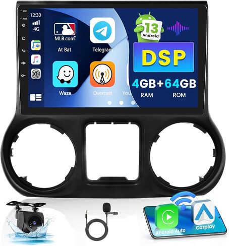 Hikity Android 13 Car Stereo for Jeep Wrangler 2011 2012 2013 2014، 10.1 بوصة 8 Core Wireless Carplay Android Auto 4G RAM+64G ROM 36EQ DSP التحكم الصوتي SWC USB in Saudi Arabia