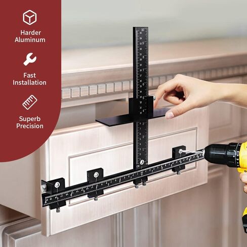 Goodcrafter Cabinet Hardware Jig جميع سبائك الألومنيوم، أداة قالب أجهزة الخزانة، مقبض الخزانة للمقابض والسحب، دليل الحفر كم درج سحب أداة الرقصة لسحب مقابض الخزانة in Kuwait