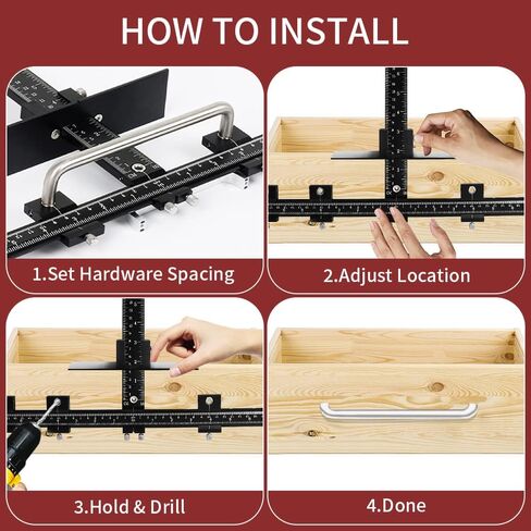 Goodcrafter Cabinet Hardware Jig جميع سبائك الألومنيوم، أداة قالب أجهزة الخزانة، مقبض الخزانة للمقابض والسحب، دليل الحفر كم درج سحب أداة الرقصة لسحب مقابض الخزانة in Kuwait