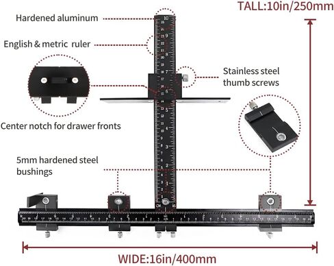 Goodcrafter Cabinet Hardware Jig جميع سبائك الألومنيوم، أداة قالب أجهزة الخزانة، مقبض الخزانة للمقابض والسحب، دليل الحفر كم درج سحب أداة الرقصة لسحب مقابض الخزانة in Kuwait