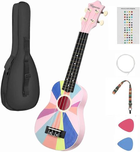 مجموعة أدوات القيثارة Kayazia Soprano مقاس 21 بوصة للمبتدئين والأطفال والكبار Uke Hawaii Mini Guitar مع حقيبة الحفلة (وردي) in Saudi Arabia