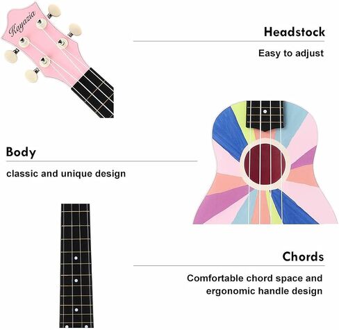 مجموعة أدوات القيثارة Kayazia Soprano مقاس 21 بوصة للمبتدئين والأطفال والكبار Uke Hawaii Mini Guitar مع حقيبة الحفلة (وردي) in Saudi Arabia