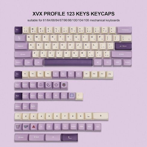 PBT Japanese Keycaps - Ocean Custom , 123 Keys XVX Profile Keycaps Full Set, for Cherry Gateron MX Switches Mechanical Keyboard (Purple) in Saudi Arabia