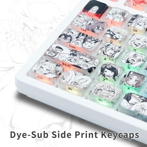 Anime Pudding Keycap,Low Profile Clear Keycaps, XVX Shine Though Side Print Key Cap Set with Dye Sublimation Suitable for Most 75 Percent 60% 100% Cherry MX Gateron Switches Mechanical Keyboard in Saudi Arabia