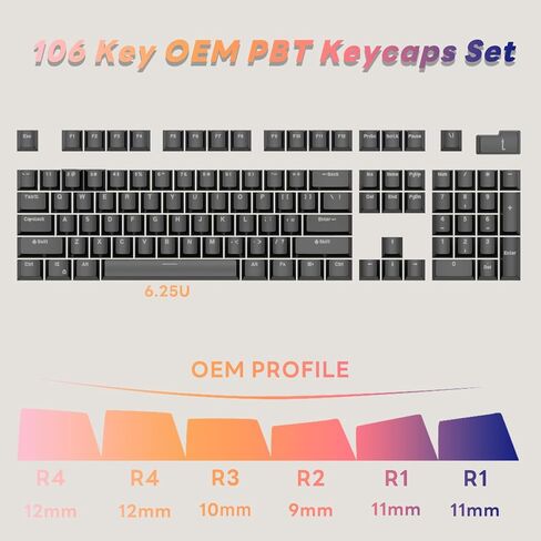 IOAOI PBT Keycaps, Black Keyboard Keycaps 106 Keys Set Custom Keycap Set, Shine Through Keycaps OEM Profile, Universal Compatiability for 100%, 75%, 65%, 60% Keyboard - Black in Saudi Arabia