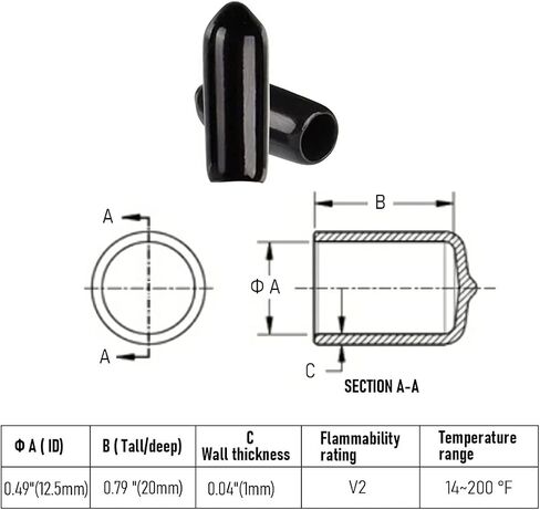FOCMKEAS 50 PCS Round Rubber End Cap, 0.47"(12mm) ID Vinyl Flexible Screw Thread Protectors(Length 20mm), Bolt End Caps for Metal Tubing Rod Bolt Tip, Black in Saudi Arabia