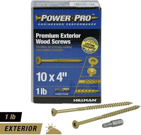 Power Pro 48604 Wood Screws, #10 x 4", Premium Outdoor Deck Screws, Rust Resistant, Epoxy Coated Bronze, 1lb Box, 52 pcs in Saudi Arabia