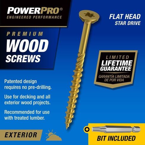 Power Pro 48604 Wood Screws, #10 x 4", Premium Outdoor Deck Screws, Rust Resistant, Epoxy Coated Bronze, 1lb Box, 52 pcs in Saudi Arabia