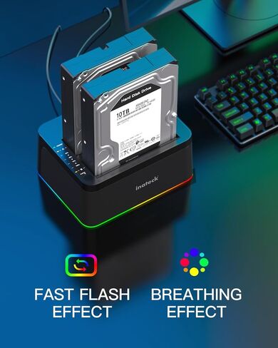 Inateck RGB USB 3.0 USB-C Port Hard Drive Docking Station with Offline Cloning, for 2.5/3.5 Inch SATA HDDs and SSDs, 2 x 20TB Dual Bay Docking Station, UASP Supported, SA02003C in Saudi Arabia