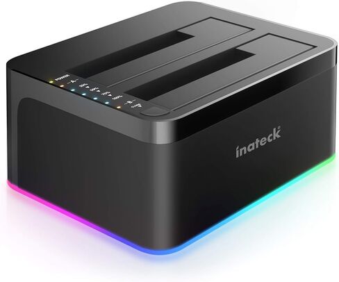 محطة إرساء محرك الأقراص الصلبة Inateck RGB USB 3.0 USB-C مع استنساخ دون اتصال بالإنترنت، لمحركات الأقراص الصلبة SATA HDD وSSD مقاس 2.5/3.5 بوصة، وقاعدة إرساء مزدوجة الخليج 2 × 20 تيرابايت، ودعم UASP، SA02003C in Saudi Arabia