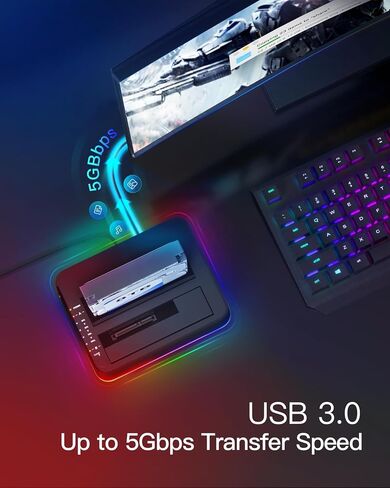 Inateck RGB USB 3.0 USB-C Port Hard Drive Docking Station with Offline Cloning, for 2.5/3.5 Inch SATA HDDs and SSDs, 2 x 20TB Dual Bay Docking Station, UASP Supported, SA02003C in Saudi Arabia