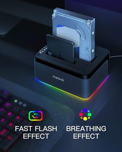 محطة إرساء محرك الأقراص الصلبة Inateck RGB USB 3.0 USB-C مع استنساخ دون اتصال بالإنترنت، لمحركات الأقراص الصلبة SATA HDD وSSD مقاس 2.5/3.5 بوصة، وقاعدة إرساء مزدوجة الخليج 2 × 20 تيرابايت، ودعم UASP، SA02003C in Saudi Arabia