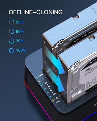 Inateck RGB USB 3.0 USB-C Port Hard Drive Docking Station with Offline Cloning, for 2.5/3.5 Inch SATA HDDs and SSDs, 2 x 20TB Dual Bay Docking Station, UASP Supported, SA02003C in Saudi Arabia