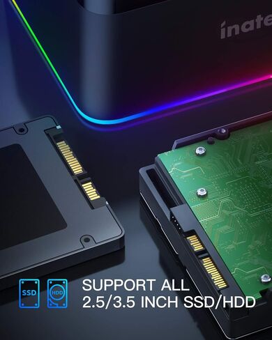 محطة إرساء محرك الأقراص الصلبة Inateck RGB USB 3.0 USB-C مع استنساخ دون اتصال بالإنترنت، لمحركات الأقراص الصلبة SATA HDD وSSD مقاس 2.5/3.5 بوصة، وقاعدة إرساء مزدوجة الخليج 2 × 20 تيرابايت، ودعم UASP، SA02003C in Saudi Arabia