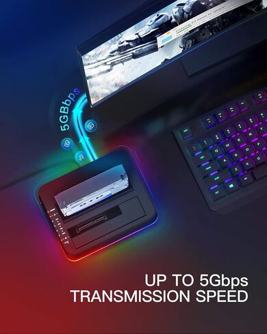 محطة إرساء محرك الأقراص الصلبة Inateck RGB USB 3.0 USB-C مع استنساخ دون اتصال بالإنترنت، لمحركات الأقراص الصلبة SATA HDD وSSD مقاس 2.5/3.5 بوصة، وقاعدة إرساء مزدوجة الخليج 2 × 20 تيرابايت، ودعم UASP، SA02003C in Saudi Arabia