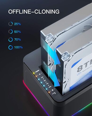 محطة إرساء محرك الأقراص الصلبة Inateck RGB USB 3.0 USB-C مع استنساخ دون اتصال بالإنترنت، لمحركات الأقراص الصلبة SATA HDD وSSD مقاس 2.5/3.5 بوصة، وقاعدة إرساء مزدوجة الخليج 2 × 20 تيرابايت، ودعم UASP، SA02003C in Saudi Arabia
