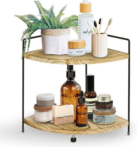 Y&ME YM 2-Tier Corner Shelves for Bathroom Counter Organizer, Wood Makeup Organizer, Perfume Organizer Standing Rack, Vanity Tray for Bathroom and Kitchen Organization, Coffee Station Organizer… in Saudi Arabia
