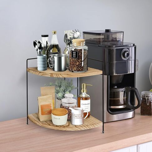 Y&ME YM 2-Tier Corner Shelves for Bathroom Counter Organizer, Wood Makeup Organizer, Perfume Organizer Standing Rack, Vanity Tray for Bathroom and Kitchen Organization, Coffee Station Organizer… in Saudi Arabia