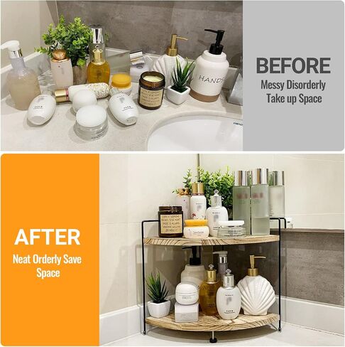 Y&ME YM 2-Tier Corner Shelves for Bathroom Counter Organizer, Wood Makeup Organizer, Perfume Organizer Standing Rack, Vanity Tray for Bathroom and Kitchen Organization, Coffee Station Organizer… in Saudi Arabia