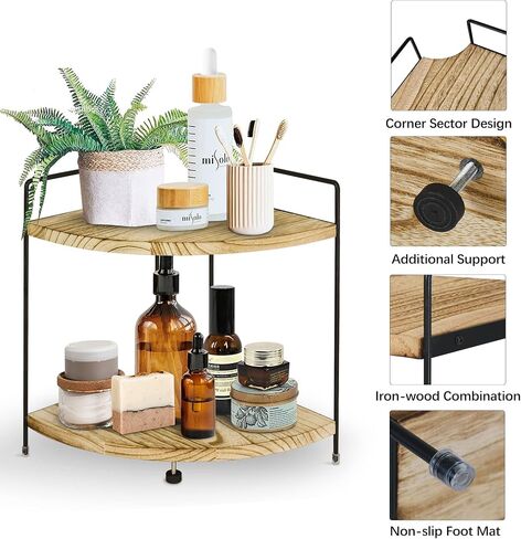 Y&ME YM 2-Tier Corner Shelves for Bathroom Counter Organizer, Wood Makeup Organizer, Perfume Organizer Standing Rack, Vanity Tray for Bathroom and Kitchen Organization, Coffee Station Organizer… in Saudi Arabia