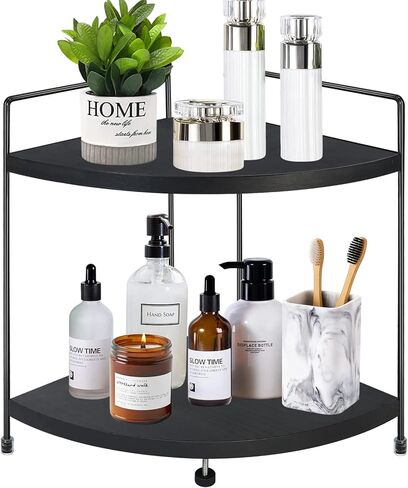 أرفف زاوية Y&ME YM ذات طبقتين لمنظم عداد الحمام، منظم مكياج خشبي، رف قائم لتنظيم العطور، صينية زينة لتنظيم الحمام والمطبخ، منظم محطة القهوة... in Kuwait