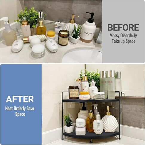 أرفف زاوية Y&ME YM ذات طبقتين لمنظم عداد الحمام، منظم مكياج خشبي، رف قائم لتنظيم العطور، صينية زينة لتنظيم الحمام والمطبخ، منظم محطة القهوة... in Kuwait