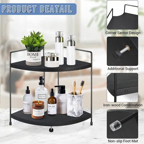 أرفف زاوية Y&ME YM ذات طبقتين لمنظم عداد الحمام، منظم مكياج خشبي، رف قائم لتنظيم العطور، صينية زينة لتنظيم الحمام والمطبخ، منظم محطة القهوة... in Kuwait