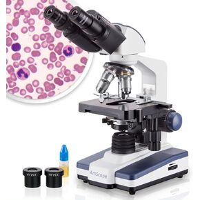 AmScope B120B-E1 مجهر مركب مجهر رقمي Siedentopf، تكبير 40X-2000X، برايتفيلد، إضاءة LED، مكثف آبي، مرحلة ميكانيكية مزدوجة الطبقة، يتضمن كاميرا وبرمجيات 1.3 ميجابكسل in Kuwait