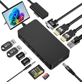 أجهزة Quanlex Dual HDMI+VGA Dock Works - محطة إرساء ثلاثية العرض 12 في 1 لأجهزة Pro (12/11/10/9/8/X/7/6/5/4)، والكمبيوتر المحمول، والذهاب، والكتب in Kuwait