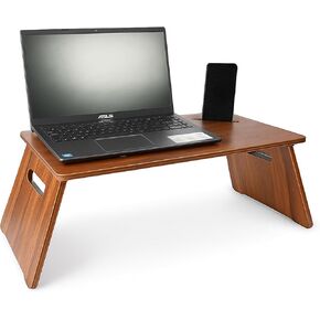 Laptop Stand Wood Table | Foldable Wooden Stand with Phone Slot | Color: Walnut | Pine | 21.65x11.81x0.63 in | Height: 9.45 in in Saudi Arabia