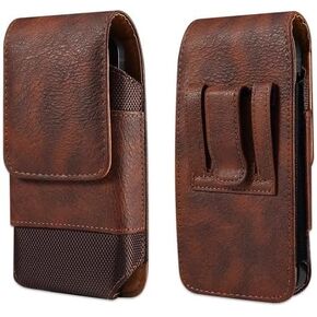 Brown Vertical Leather Belt Loop Case with Card Holder is Compatible with Lively Jitterbug Smart4, Smart3 Smartphone Phones with a Thin Cover on in Kuwait