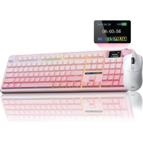 AULA F108 PRO Wireless Mechanical Keyboard with Screen & Knob SC580 Tri-Mode Gaming Mouse(White) in Saudi Arabia